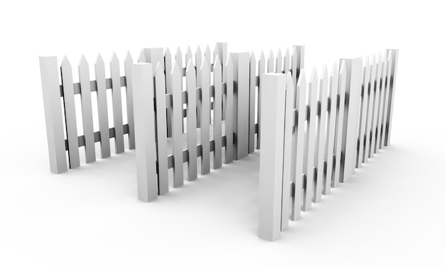 Photo illustration of a traditional wooden fence. 3d render