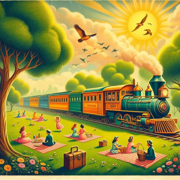 Photo illustration of a train in the park