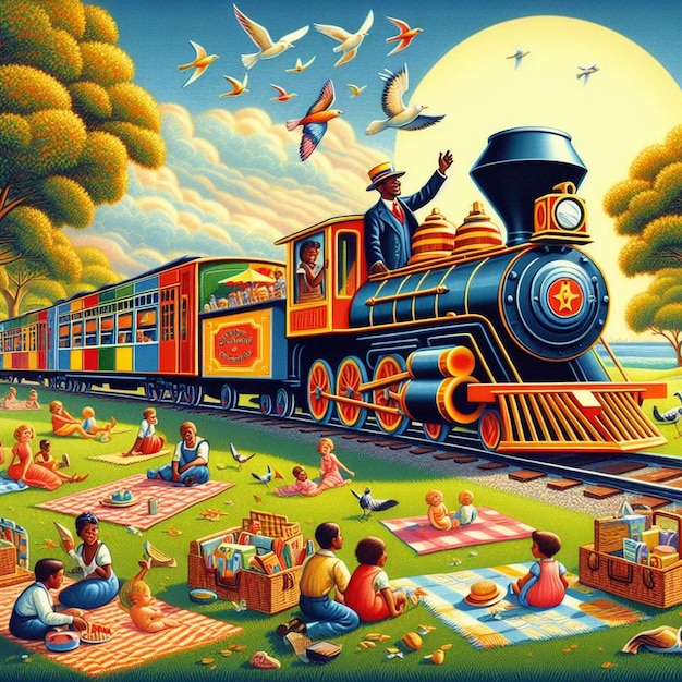 Photo illustration of a train in the park