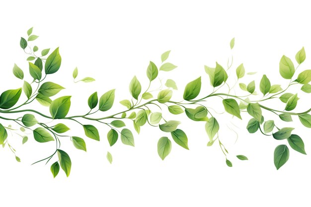 Illustration of tree branch with green leaves on white background