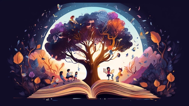 Photo illustration of a tree with a book