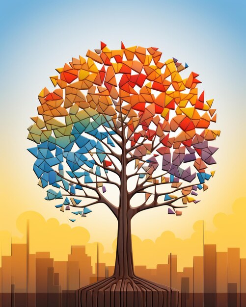 Foto un'illustrazione di un albero con buste colorate su di esso