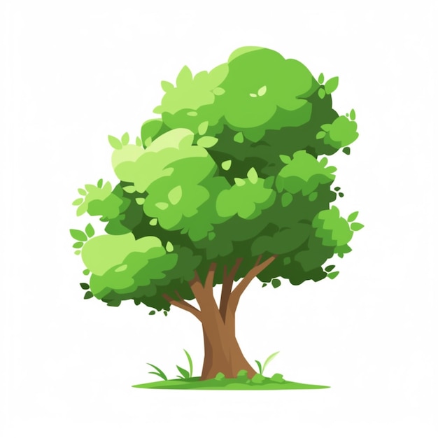 Иллюстрация дерева с зелеными листьями и густой основой, генеративный ИИ