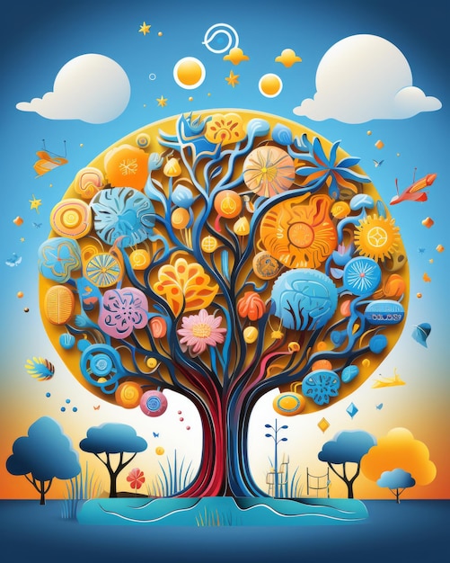 an illustration of a tree with many different objects on it