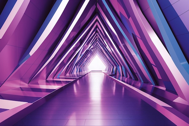 Illustration of a triangular corridor made out of purple and blue lines