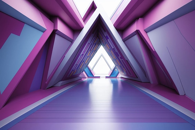 Illustration of a triangular corridor made out of purple and blue lines