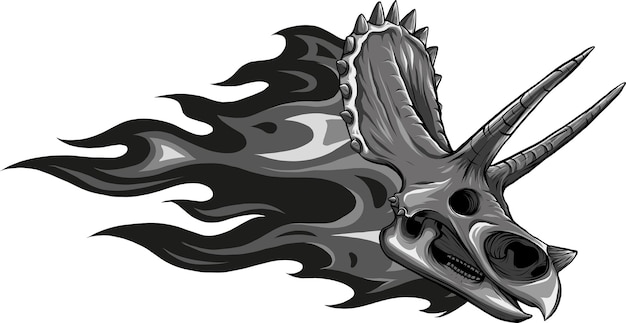 Photo illustration of triceratops skull with flames