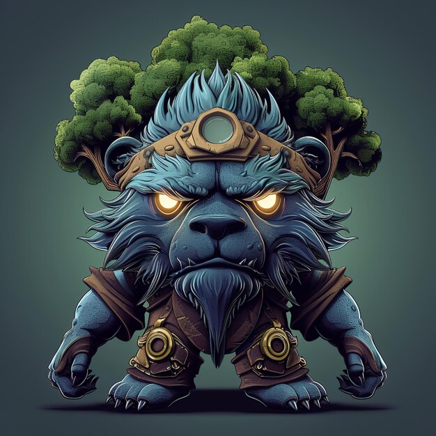 illustration of a troll with a tree on his head generative ai