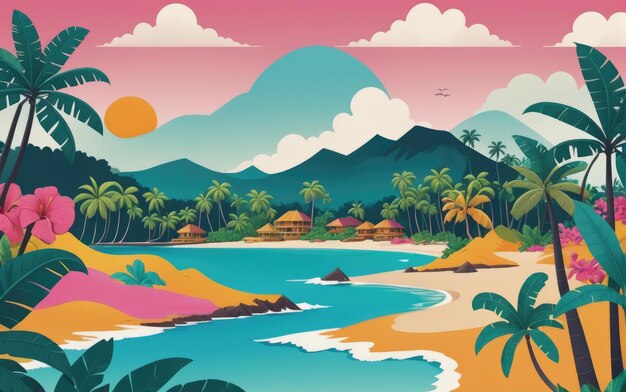 Photo illustration of a tropical beach paradise island