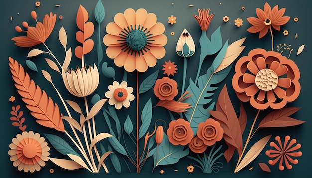 Illustration of Tropical flowers theme in paper cut Generative AI