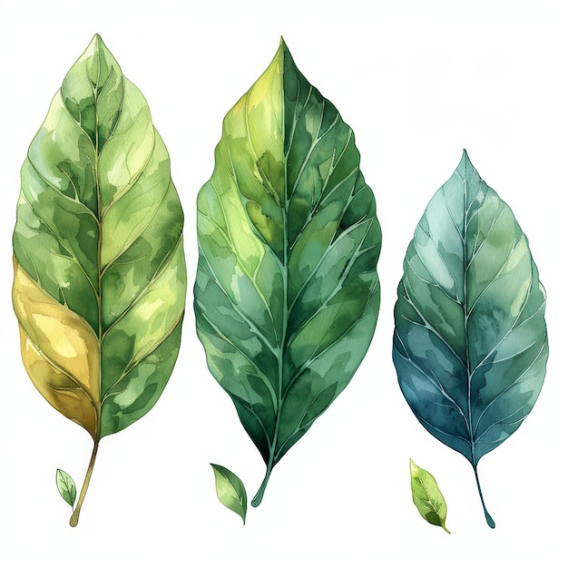 熱帯 の 葉 を 水彩 で 描く 絵