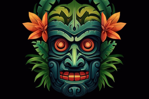 Illustration of a tropical Tiki mask Symbol of a wild tribe in the jungle Generative AI