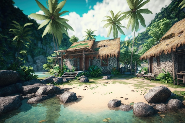 Illustration of a tropical village island