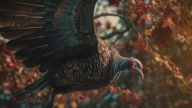 Illustration of a turkey in the middle of the forest