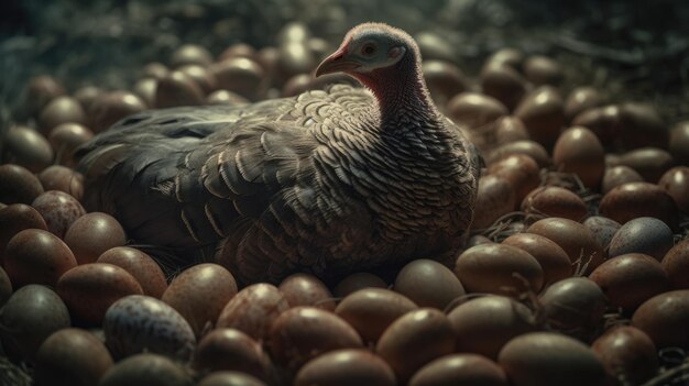 Illustration of a turkey in the middle of the forest