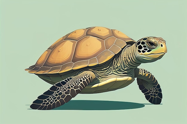 illustration of a turtle on a green background in cartoon style ai generative
