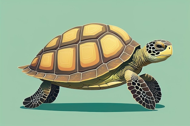 illustration of a turtle on a green background in cartoon style ai generative