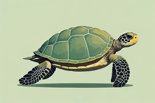 illustration of a turtle on a green background in cartoon style ai generative