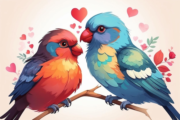 Illustration of two birds in love