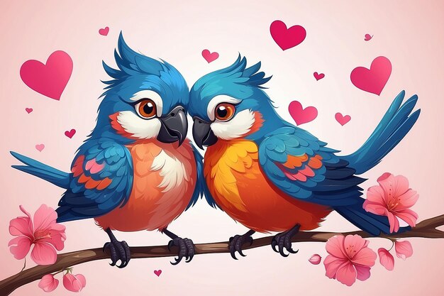 Illustration of two birds in love