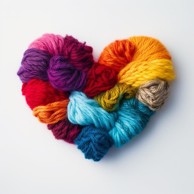 illustration of two colorful hearts made of woolen yarn twisted toge