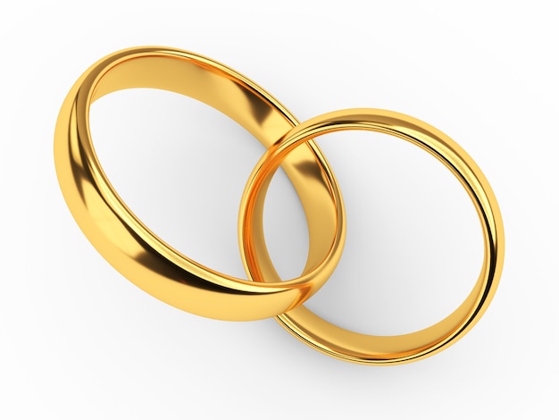 Illustration of two connected gold wedding rings isolated on white