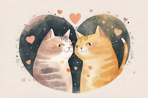 Illustration of two cute cats showing love to each other