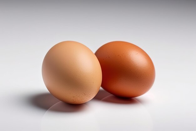 Photo illustration of two fresh brown eggs on a clean white background created with generative ai technology