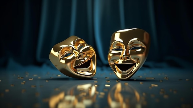 Illustration of a two gold comedy masks