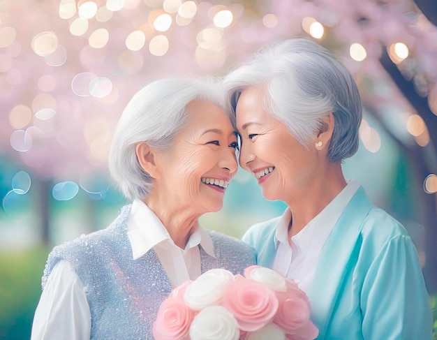 illustration of two old ladies showing love on valentine