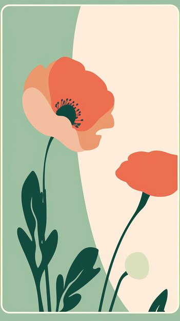 An illustration of two orange poppies on a green background