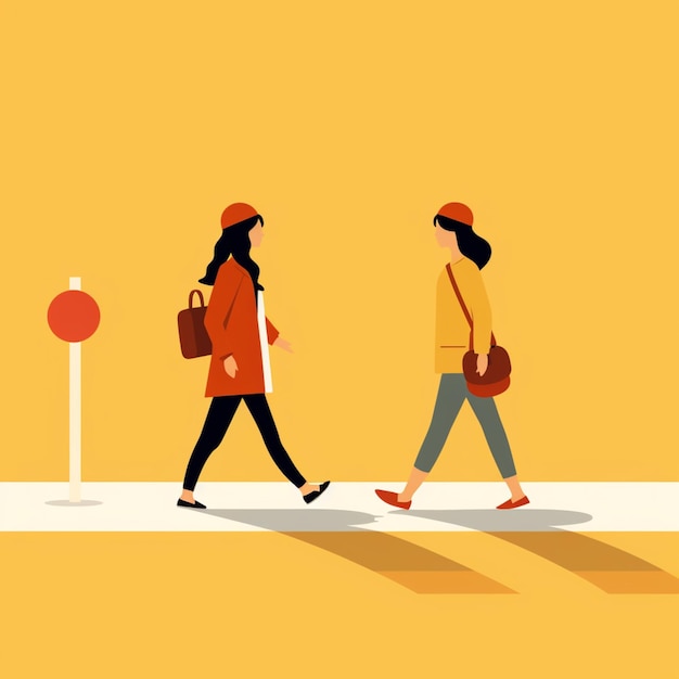 illustration of two people walking down a street with a backpack generative ai