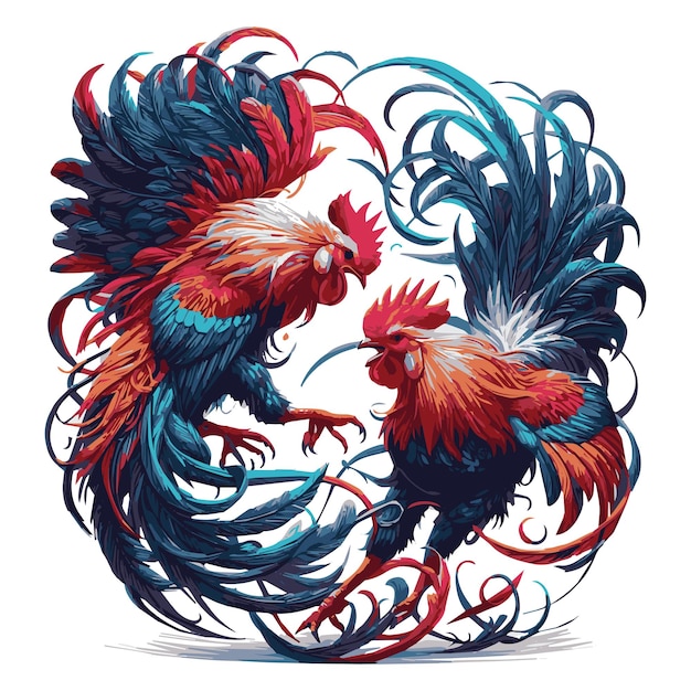 Photo illustration of two roosters fighting generative ai