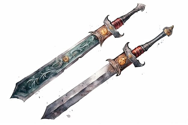 Illustration of two swords with contrasting handles Generative AI