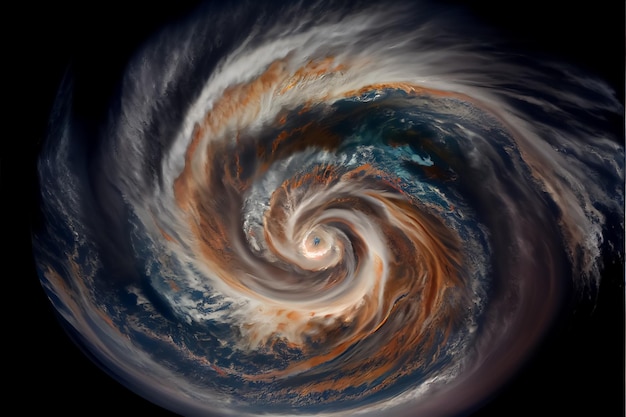 Illustration of typhoon over planet Earth monitoring hurricane AI