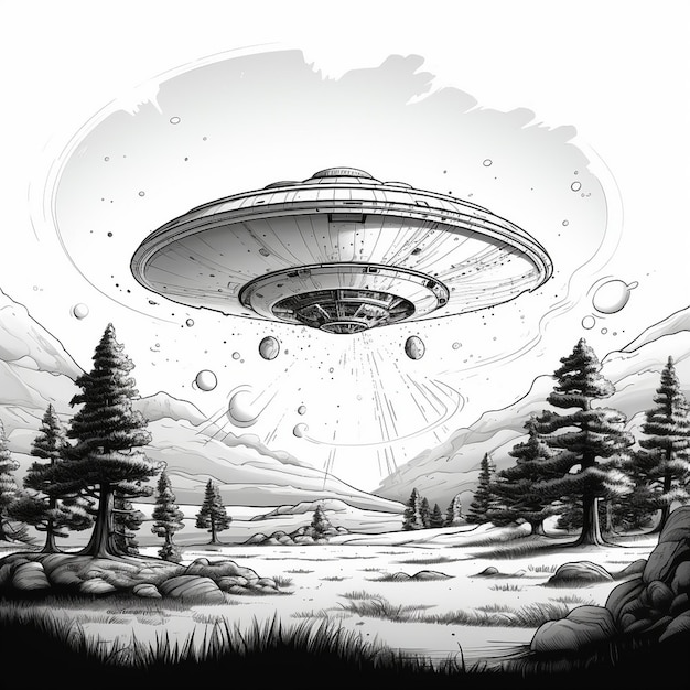 배경에 ufo 사진이 있는 ufo 그림.