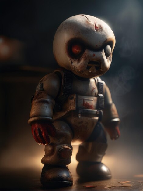 Illustration of an ultra realistic Killer toy in dramatic light fog