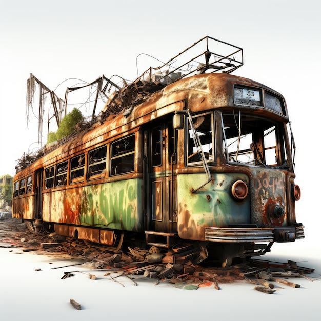 Photo illustration unattended train rust smashed burn devastation perfect showcase