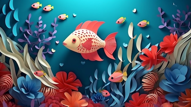 サンゴ礁と魚のイラスト水中シーン 生成 AI