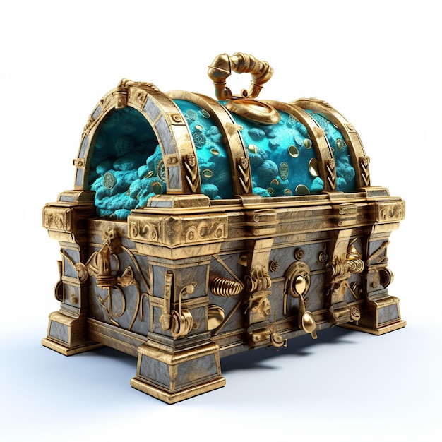 illustration of Underwater Treasure Chest3D rendering of an under