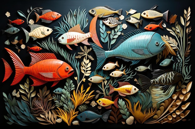 Illustration of underwater with swimming fish