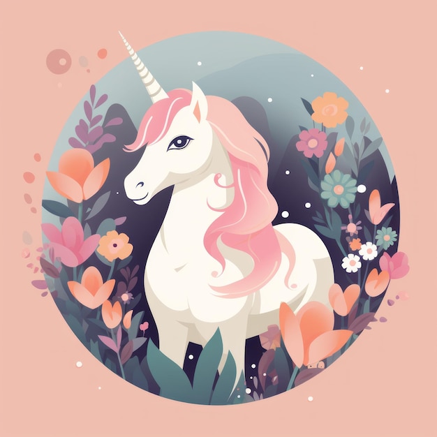 an illustration of a unicorn surrounded by flowers