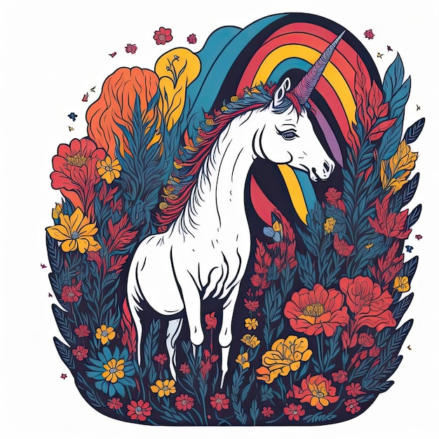 Photo an illustration of a unicorn with a rainbow on its head.