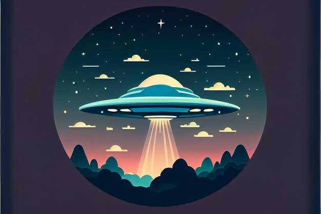Foto illustrazione di un oggetto volante non identificato nel cielo di notte ai in stile cartone animato