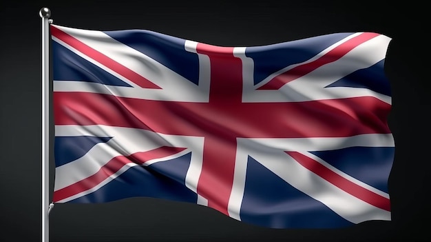風になびくイギリスの国旗のイラスト