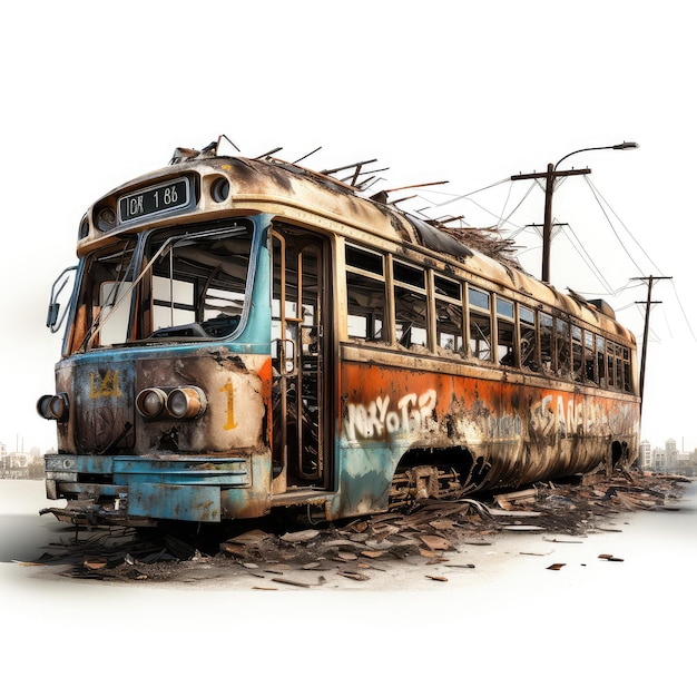 Photo illustration unused train smashed burn devastation perfect showcase