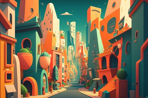 Illustration Urban Landscapes in Cartoon Style