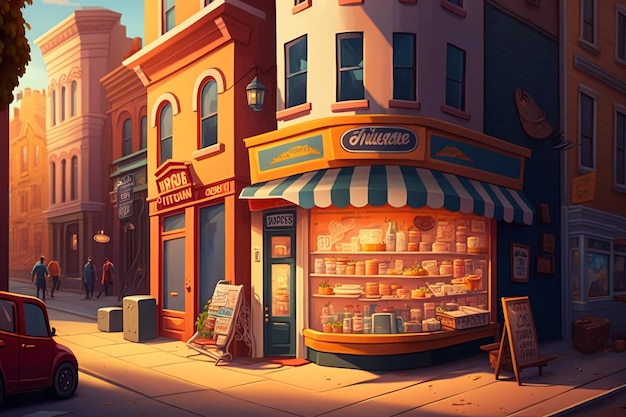 Illustration Urban Landscapes in Cartoon Style