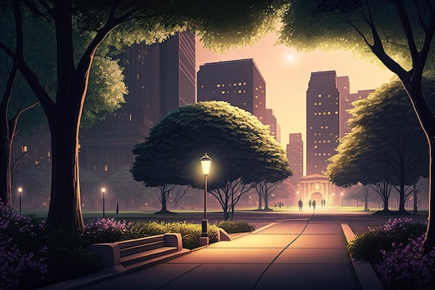 漫画風の都市景観のイラスト