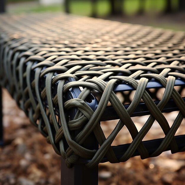 illustration of Use the woven rope and metal to do an outdoor bench